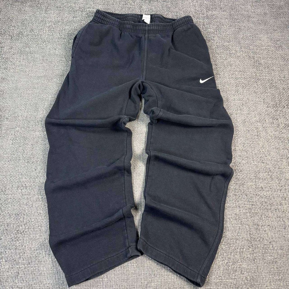 Nike Baggy Fleece Sweatpants Mens Medium Black Wide Leg Embroidered Swoosh Y2K